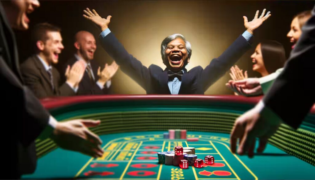 Craps: 7 Tipps für mehr Erfolg im Casino 2 Ein glücklicher Spieler jubelt über seinen Craps-Gewinn.