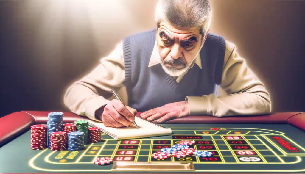 Sic Bo: 5 wichtige Regeln für erfolgreiches Spielen 3 Ein Spieler entwickelt eine Sic Bo-Strategie mit Notizen und Chips.